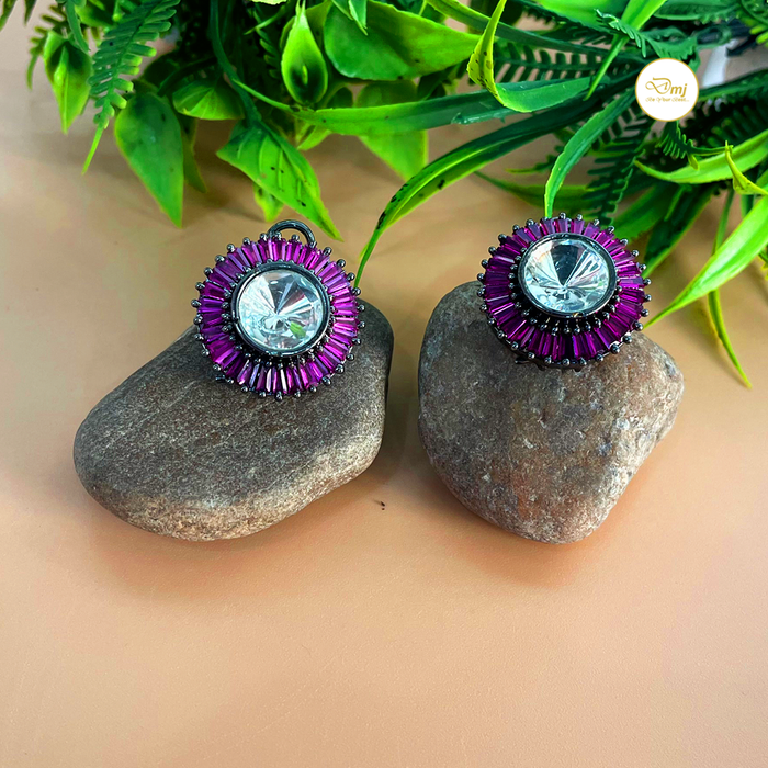 Diwam Jewels Black Silver-Plated Ruby & CZ Stud Earrings