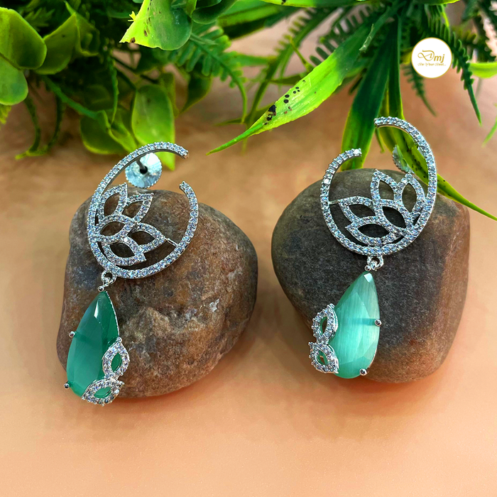 Green Amazonite Stone Silver Earring Pair For Women
