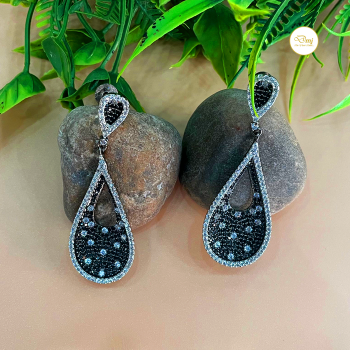 Black AD Stone Silver Plated Earrings