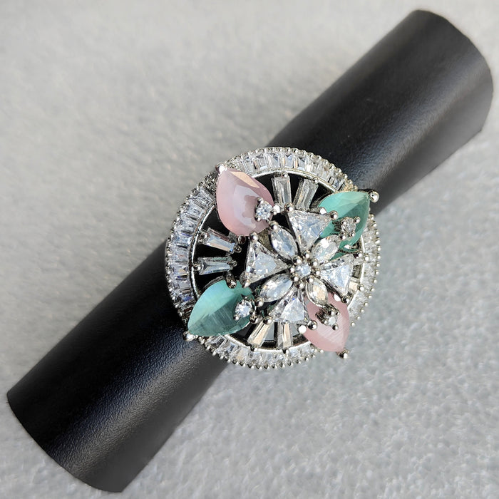 Boho Gemstone Ring - Rose Quartz, Aqua Chalcedony, CZ Stones