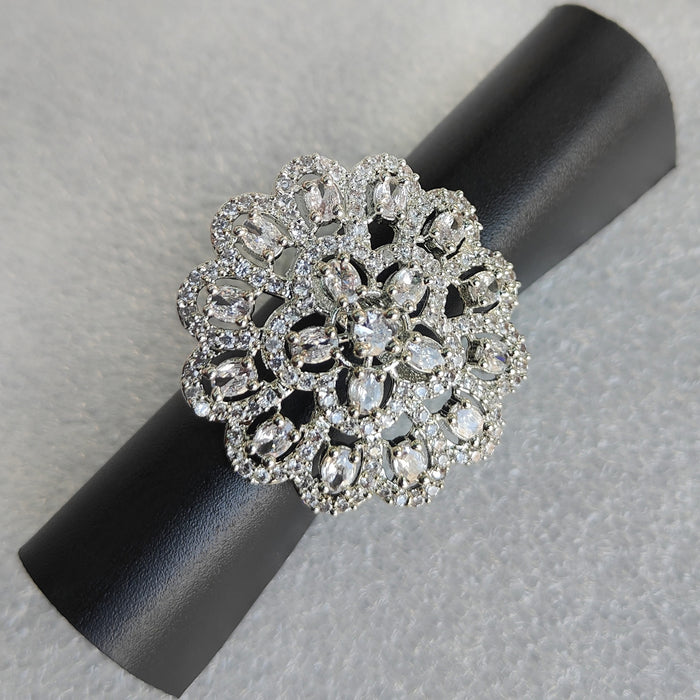 Designer AD Stones Studded Silver-Plated Adjustable Ring