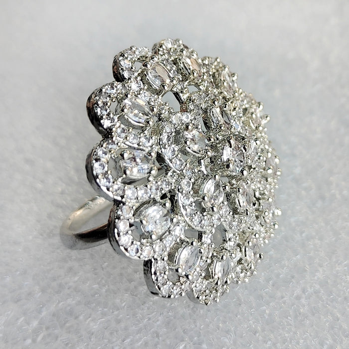 Designer AD Stones Studded Silver-Plated Adjustable Ring