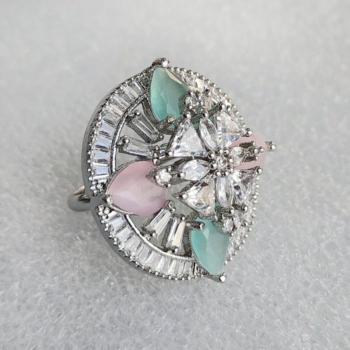 Boho Gemstone Ring - Rose Quartz, Aqua Chalcedony, CZ Stones