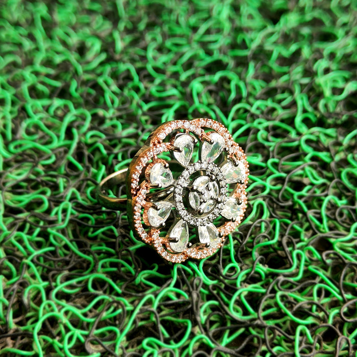 Zircon Stones Silver-Plated Brass Ring