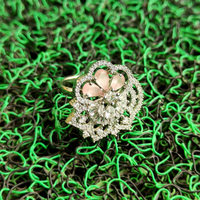 Luxurious Handmade Rose Quartz Sterling Silver Plated Brass Ring