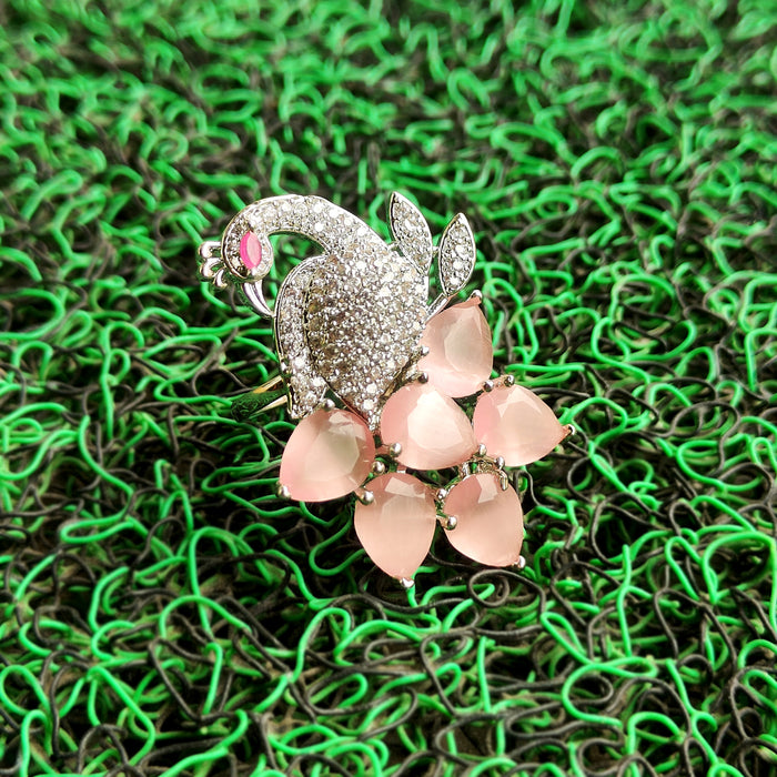 Rose Quartz and AD Stones Sterling Silver Ring - Elegance and Sparkle Combined