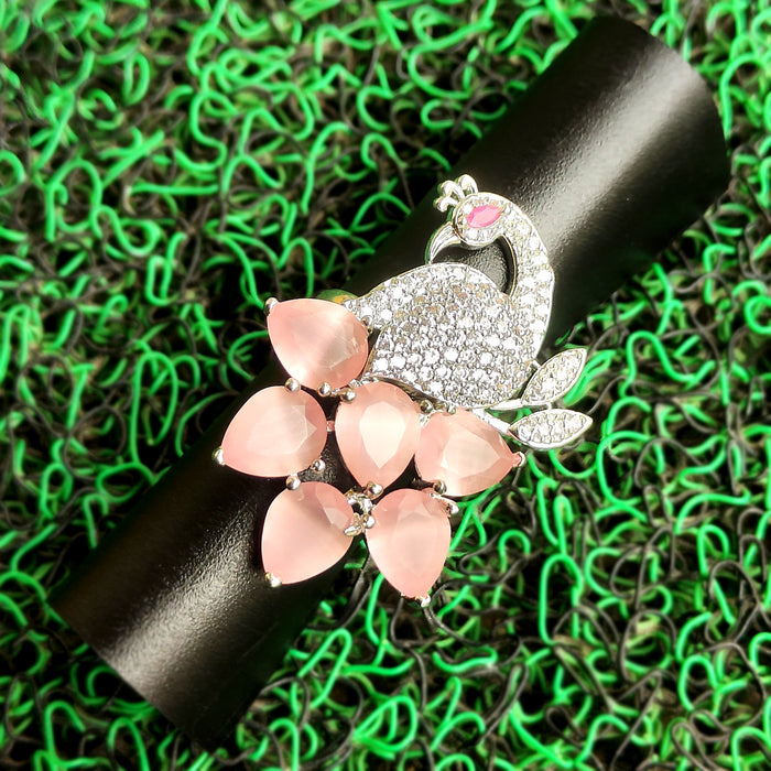 Rose Quartz and AD Stones Sterling Silver Ring - Elegance and Sparkle Combined