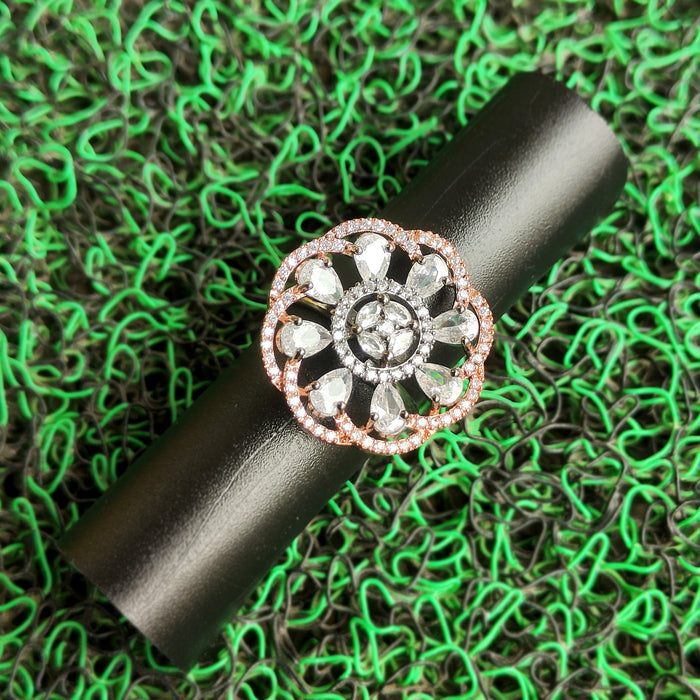 Zircon Stones Silver-Plated Brass Ring