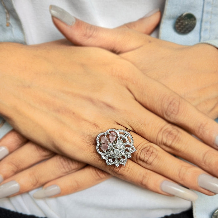 Luxurious Handmade Rose Quartz Sterling Silver Plated Brass Ring