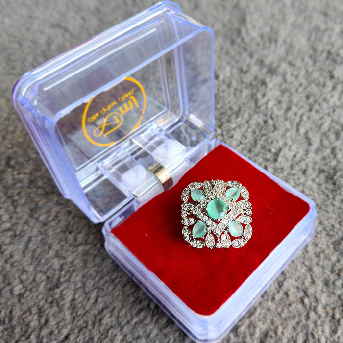 Elegant Ocean Color Aqua Marine & Ad Stones Silver-Plated Ring