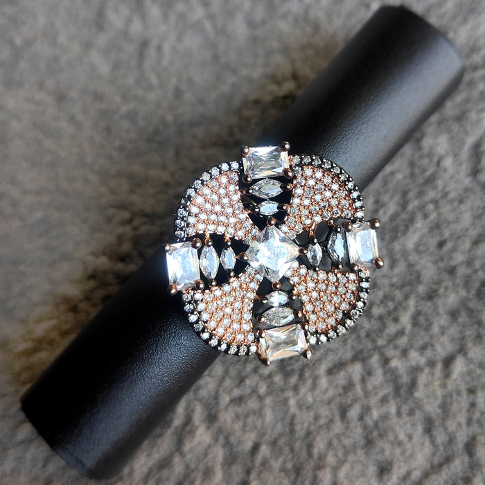 Silver Plated Brass Ring with Zircon and CZ Stones: Elegant Sparkle for Every Occasion