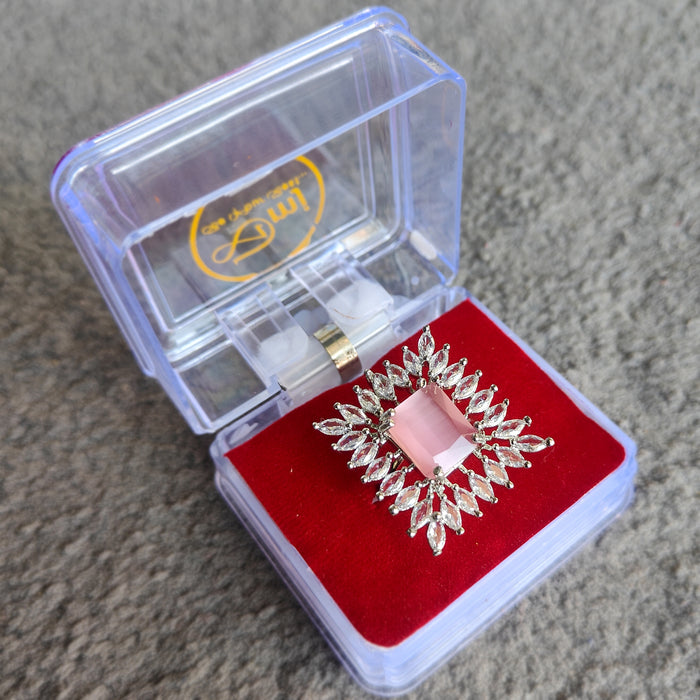 Silver Plated Brass Ring with Rose Quartz and Ad Stones: Elegant Radiance