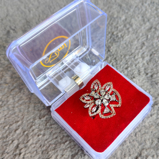 AD & CZ Stones Silver-Plated Brass Ring