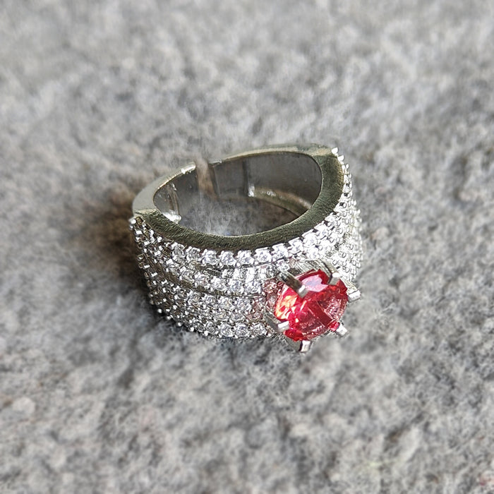 Captivating Ruby & AD Stones Studded Silver-Plated Ring