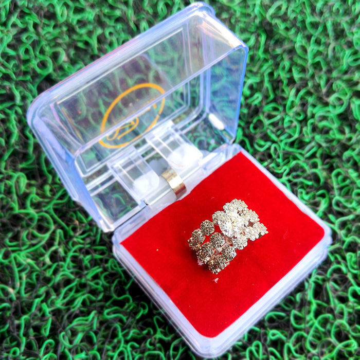 Luxury Sparkling Zircon & AD Stones Studded Silver Plated Brass Ring