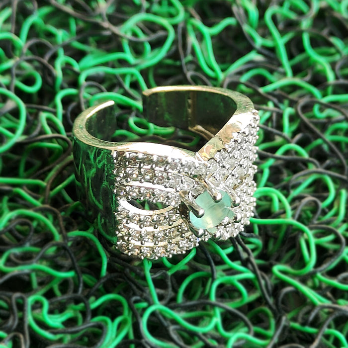 Silver Plated Brass Ring with Aqua Marine and Ad Stones: Oceanic Elegance