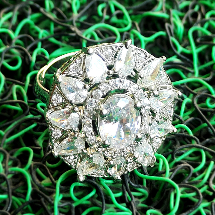 Zircon Stone and CZ Stones Silver Plated Brass Ring: Radiant Elegance