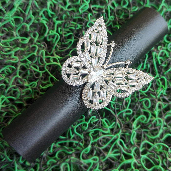 Zircon & American Diamond Stones Studded Butterfly Design Ring