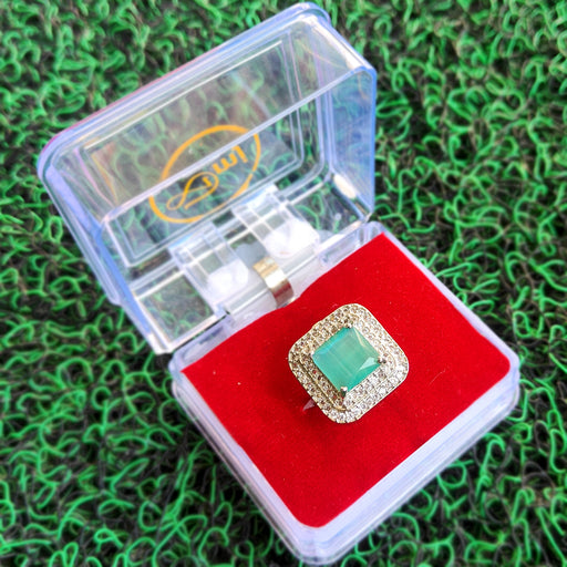 Stylish Captivating Aqua Chalcedony and AD Stone Ring