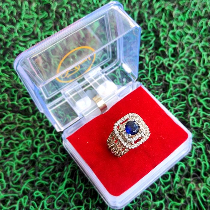 Sapphire Stone and CZ Silver-Plated Ring: Timeless Elegance