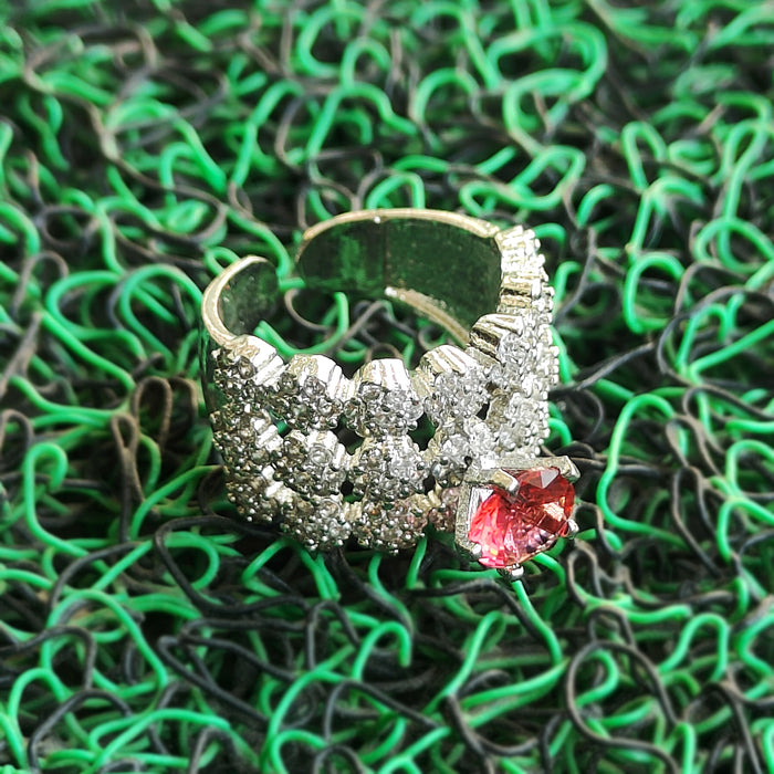 Ruby Red and Ad Stone Silver Plated Brass Ring: Radiant Glamour