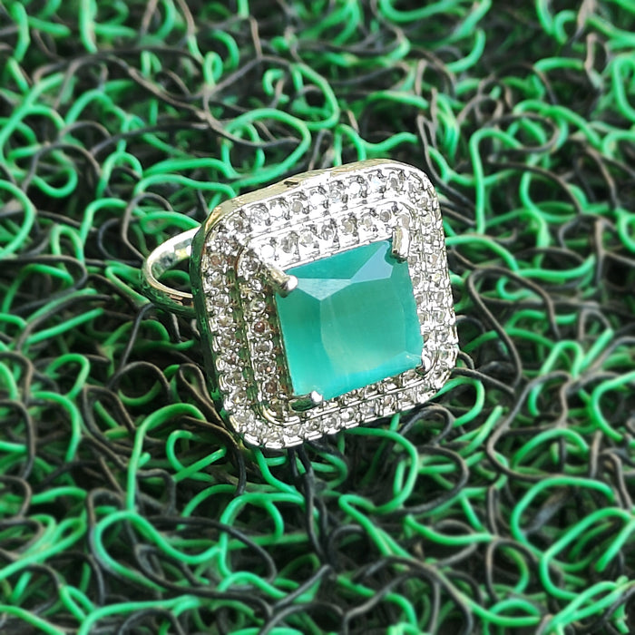 Stylish Captivating Aqua Chalcedony and AD Stone Ring