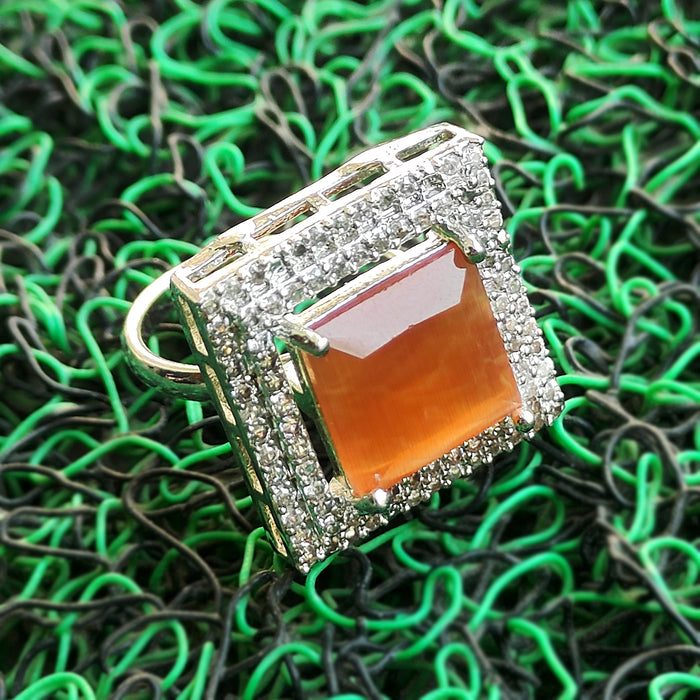 Radiant Yellow Stone and CZ Silver-Plated Ring: Stunning Elegance for Every Occasion"
