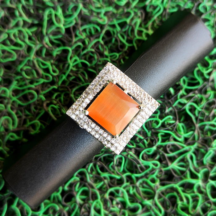 Radiant Yellow Stone and CZ Silver-Plated Ring: Stunning Elegance for Every Occasion"