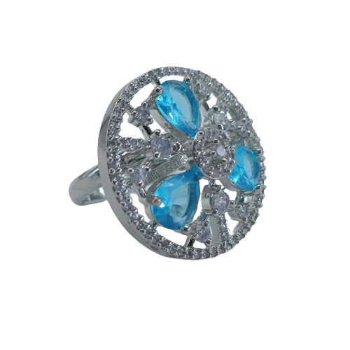 Beautiful Silver Plated Ring with Blue Topaz and CZ Stones