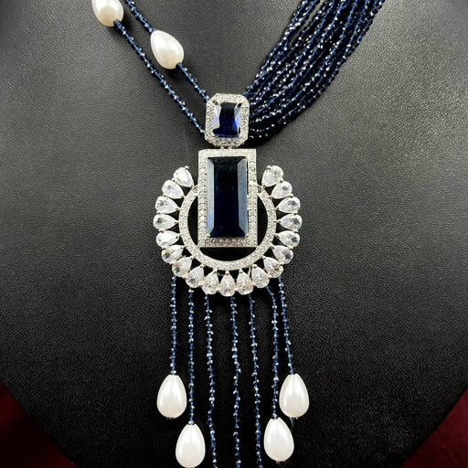 Beautiful Necklace Set with Blue Beads, Pearls & AD Stones