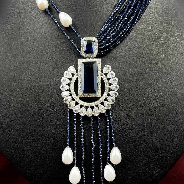 Beautiful Necklace Set with Blue Beads, Pearls & AD Stones