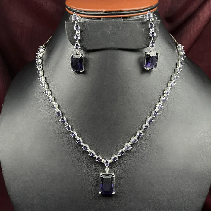 Amethyst Stones Silver Plated Necklace and Earrings Bulk Set