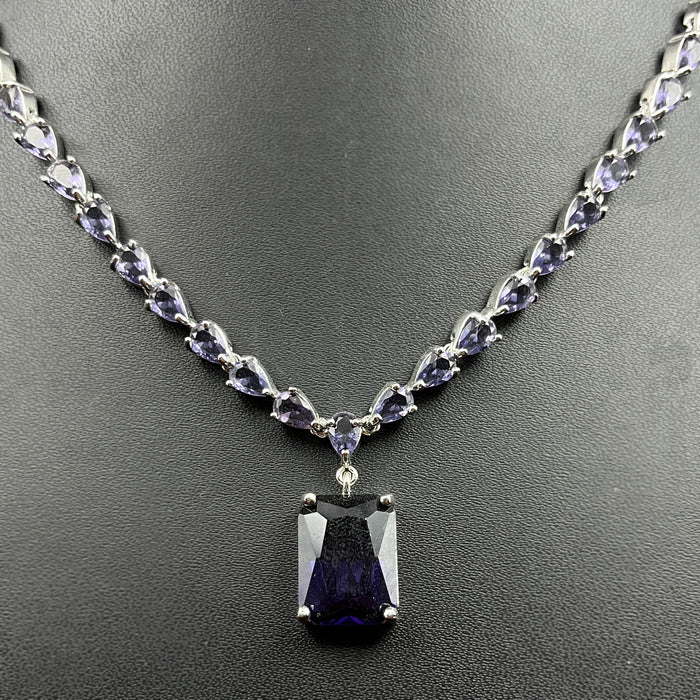 Amethyst Stones Silver Plated Necklace and Earrings Set