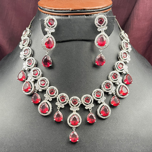 Silver-Plated Ruby & AD-Stones Studded Jewellery Set