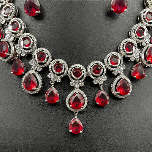 Silver-Plated Ruby & AD-Stones Studded Jewellery Set