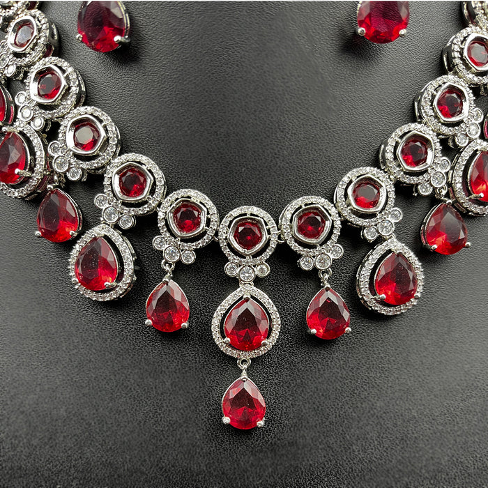 Silver-Plated Ruby & AD-Stones Studded Jewellery Set