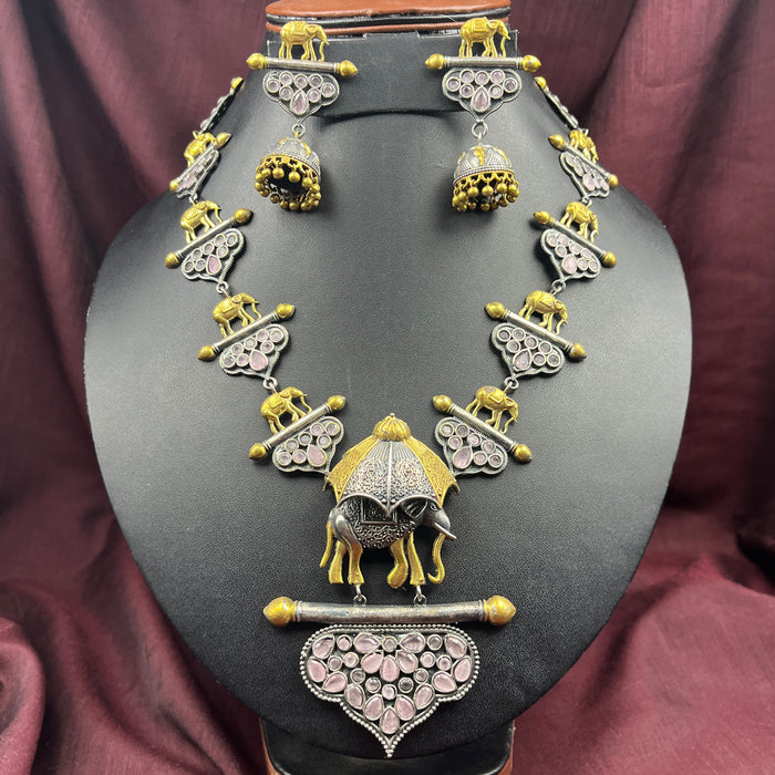 Rose Quartz Elephant Jewelry Set: Necklace and Earrings