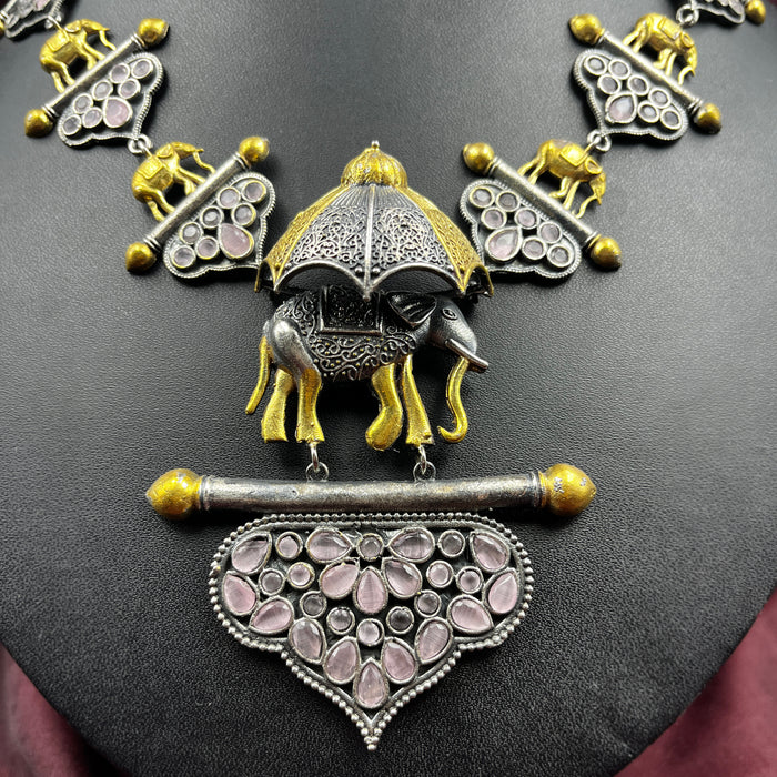 Rose Quartz Elephant Jewelry Set: Necklace and Earrings