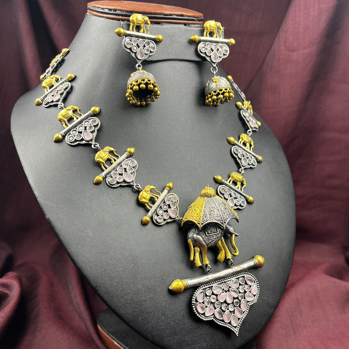 Rose Quartz Elephant Jewelry Set: Necklace and Earrings