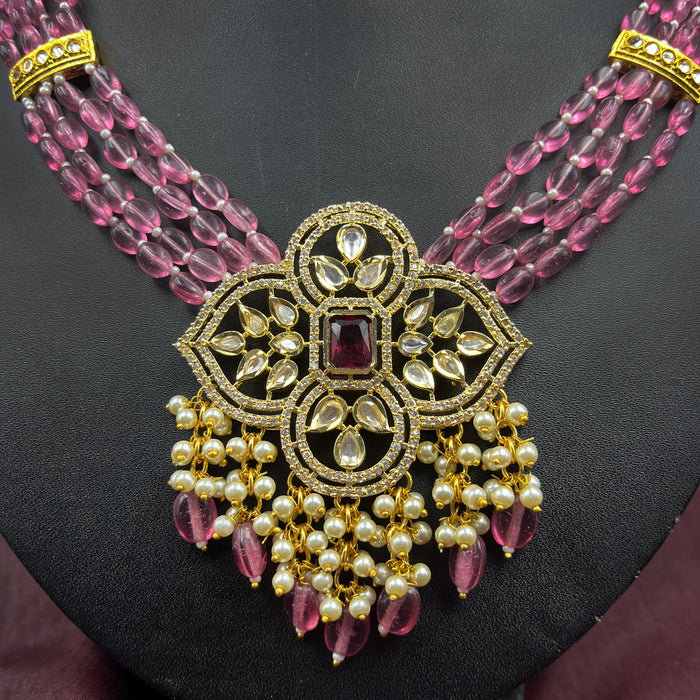 Pink Beads & Gold Pendant Set: Timeless Elegance in Every Wear!