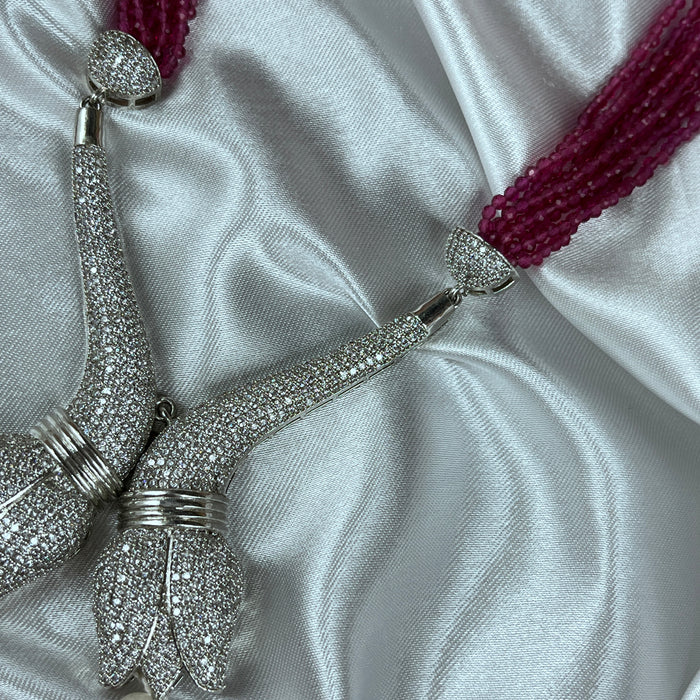 Rose Shape CZ Stones and Pearls Studded Silver Plated Jewelry Set