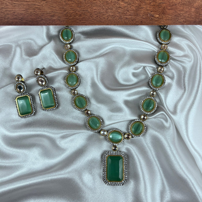 Radiant Aqua Chalcedony & CZ Gold Plated Jewelry Set