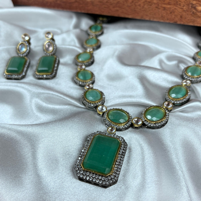 Radiant Aqua Chalcedony & CZ Gold Plated Jewelry Set