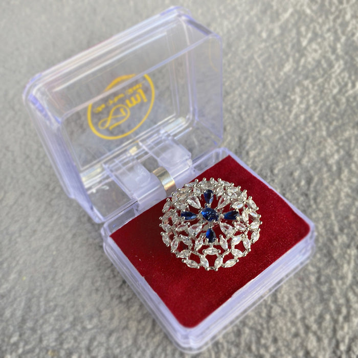 Handmade Silver Plated Ring with Five Blue Sapphire Stones