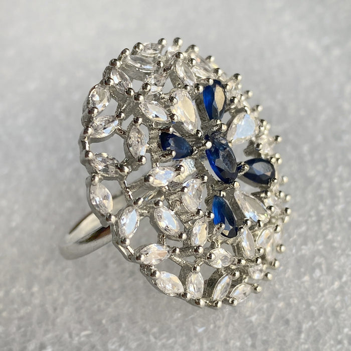 Handmade Silver Plated Ring with Five Blue Sapphire Stones