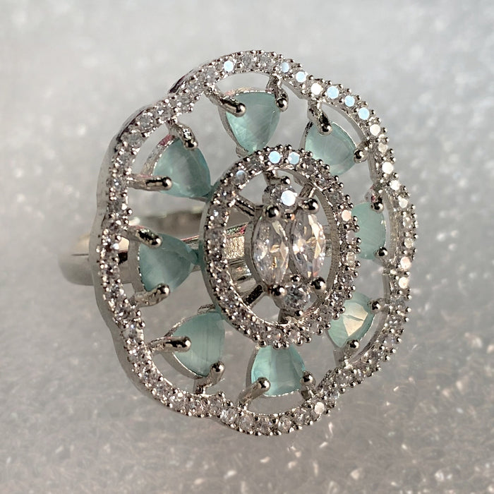 Aquamarine & CZ Silver-Plated Brass Ring - Elegant and Versatile