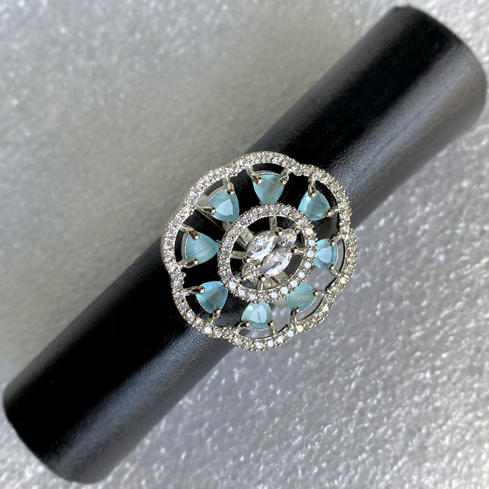 Aquamarine & CZ Silver-Plated Brass Ring - Elegant and Versatile