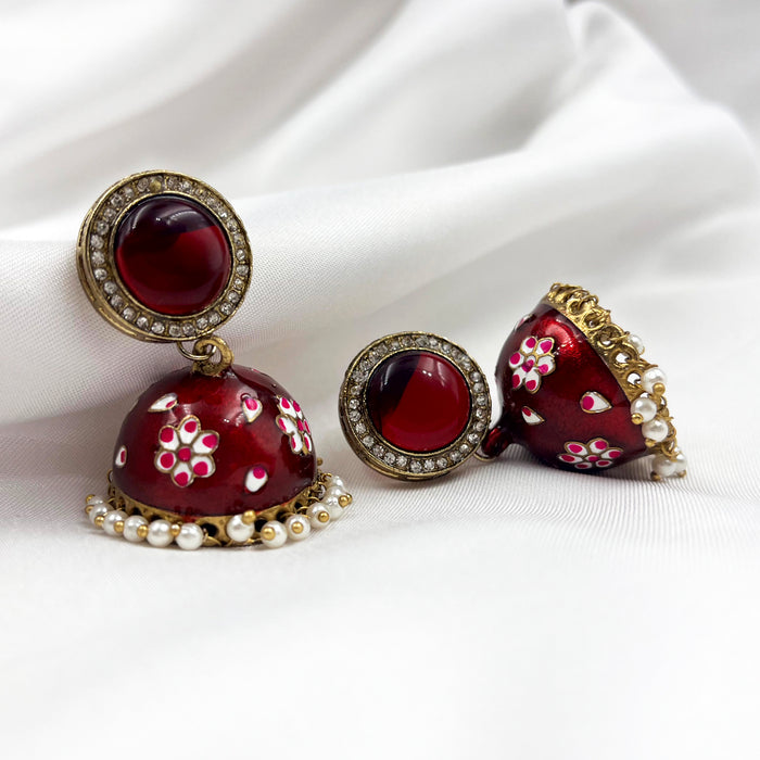 Beautiful Meenakari Gold-Plated Jhumka Earring Set with Pearls