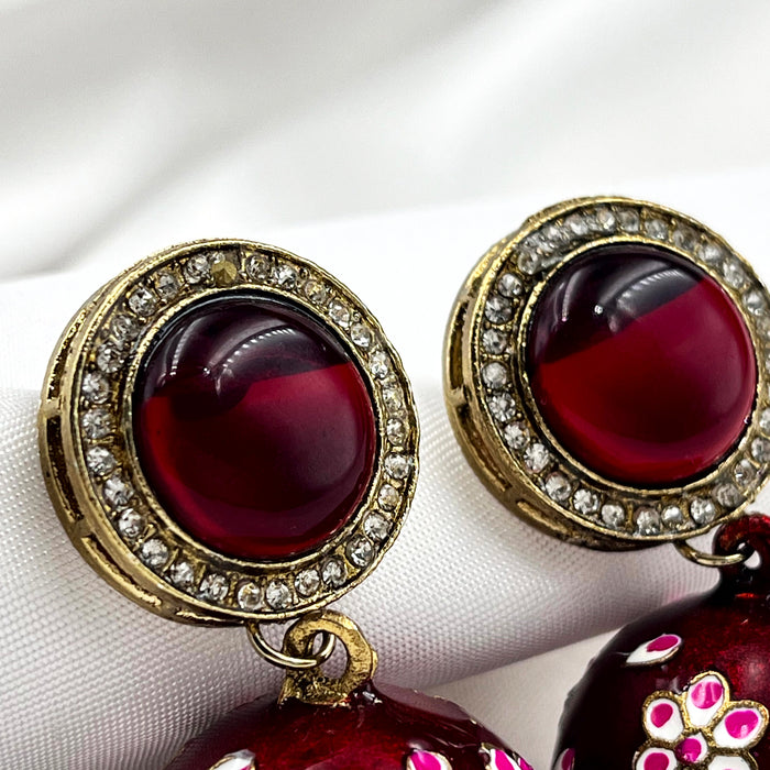 Beautiful Meenakari Gold-Plated Jhumka Earring Set with Pearls