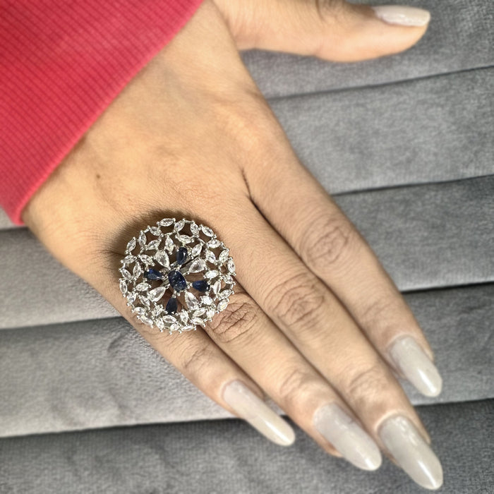 Handmade Silver Plated Ring with Five Blue Sapphire Stones